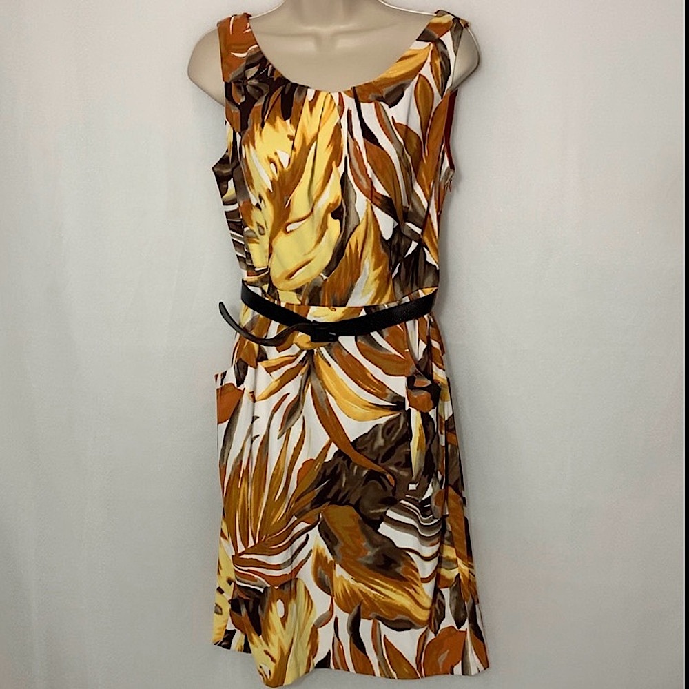 Dressbarn orange and white floral dress with belt and pockets